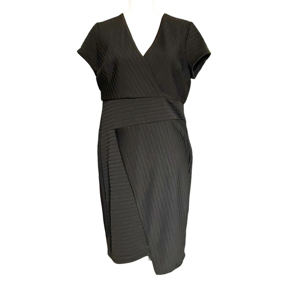 Cato V-neck Short Sleeve Ribbed Midi Dress Women’s SZ 14 in Ideal Black NEW - Picture 1 of 9